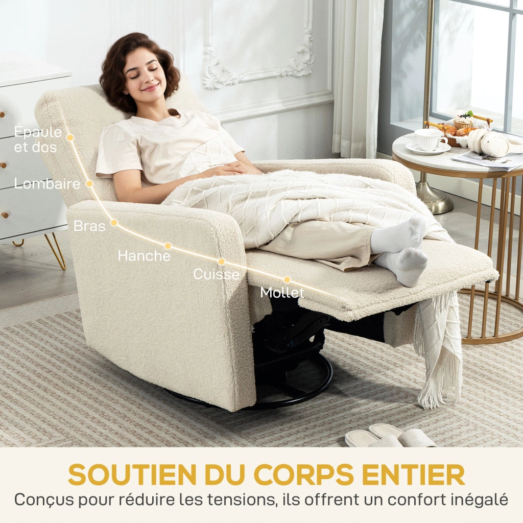 Poltrona reclinabile con poggiapiedi e girevole ¨C zephmum ¨C beige 76x94x100 cm