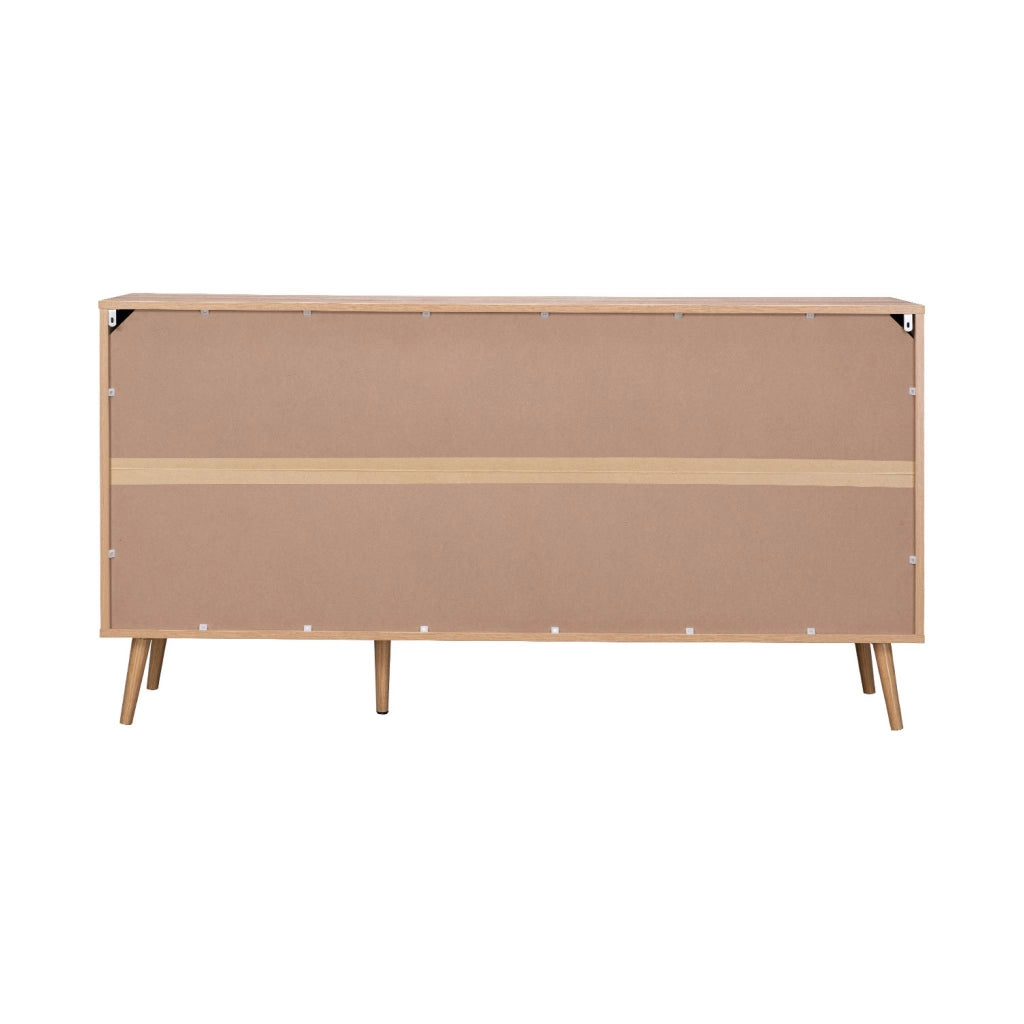 Credenza in legno e canna a 2 ante e 3 cassetti, 150cm, marrone