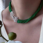 Bracciale e collana vintage con perline di cristallo verde, regalo di Natale o compleanno.