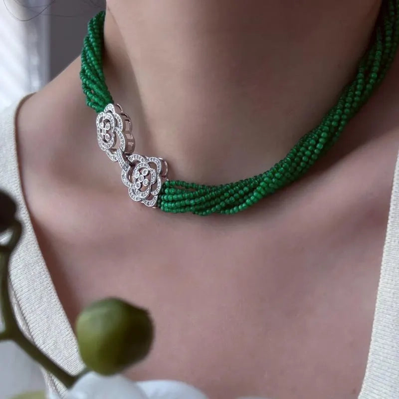 Bracciale e collana vintage con perline di cristallo verde, regalo di Natale o compleanno.
