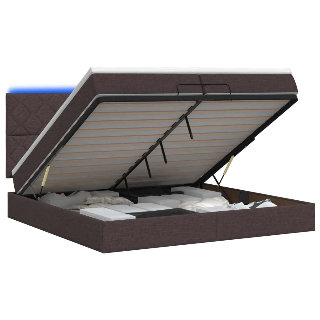 Letto Ottomano con Materasso e LED Marrone Scuro 200 x 200 cm 3458183