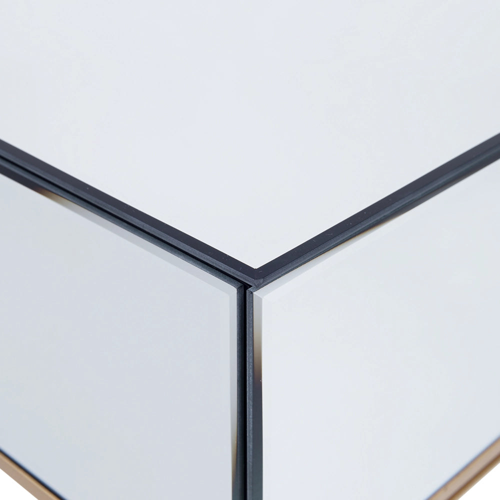 Tavolino Argento Specchio Top Gambe in Metallo dorato 50 x 40 cm Stile Glam Moderno con 1 Cassetto