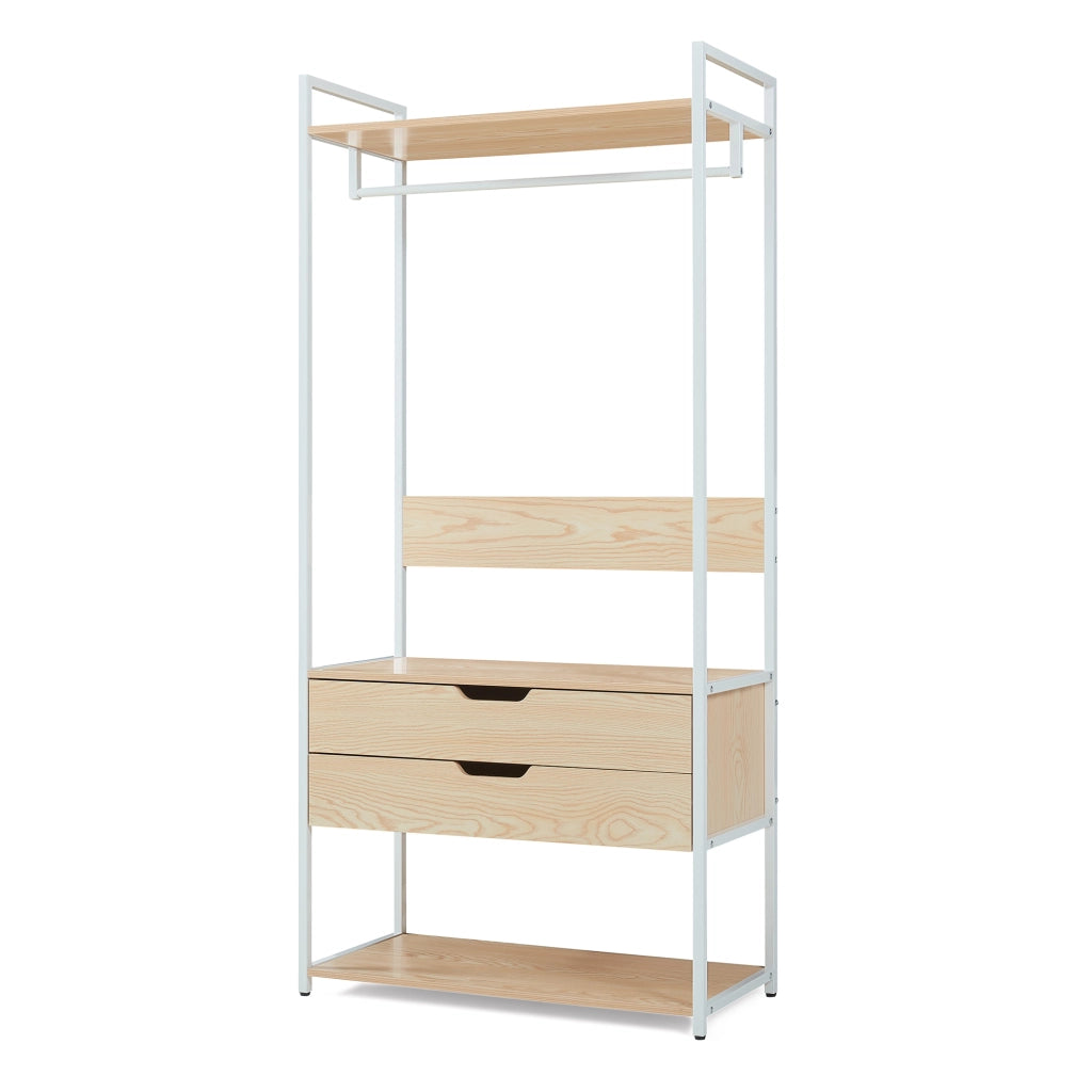 Organizzatore Guardaroba Larem Mobile Porta Abiti con Cassetti - Bianco / Effetto Rovere [en.casa]