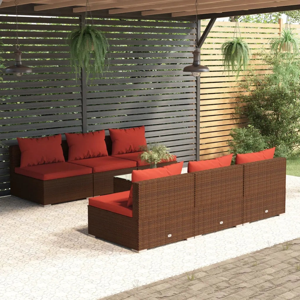 Set Divani da Giardino 7 pz con Cuscini in Polyrattan Marrone 3101459