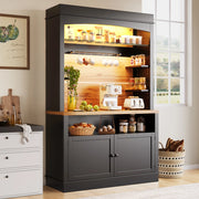 Credenza alta da cucina con LED USB; 107x43x184 cm; MDF e metallo; nera