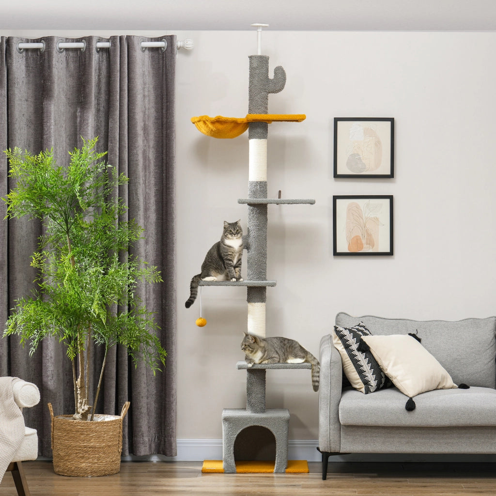 Tiragraffi per Gatti 275cm ¨C Xylo ¨C 6 Livelli con Piattaforme e Cuccia Grigio Chiaro