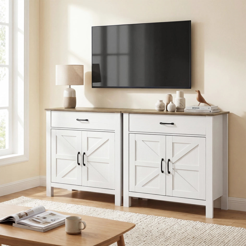 Credenza ¨C zephmum ¨C 77x39.3x81.5cm, bianco e marrone, 2 ante, cassetto, ripiano regolabile