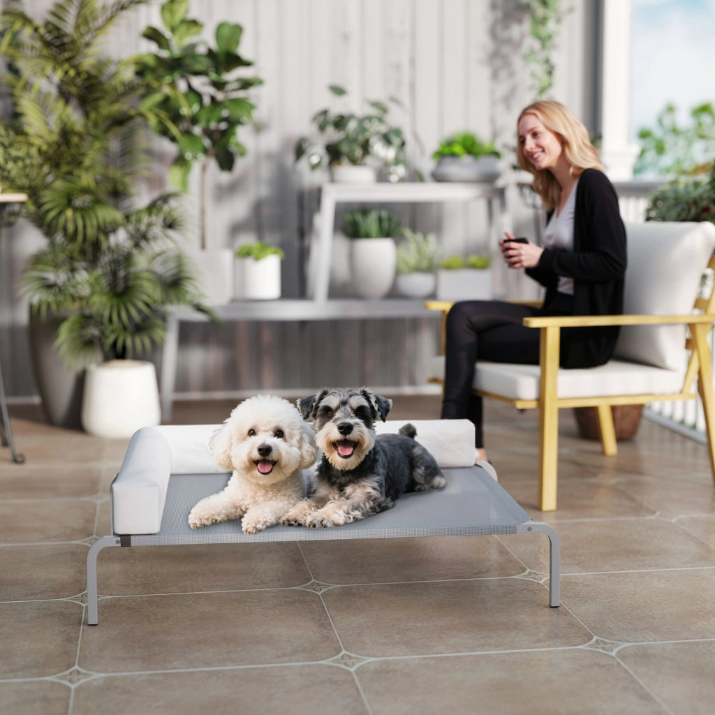 Lettino per Cani Rialzato con Cuscino ¨C zephmum ¨C Grigio Argento Poliestere Acciaio 110x75x30 cm
