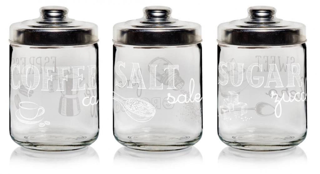 Set 3 Barattoli da Cucina in Vetro Sale Zucchero Caffè Easy White 800 cc