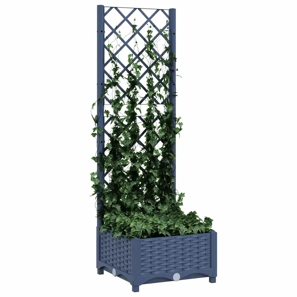 Fioriera | Cassetta per fiori | Vaso da giardino con traliccio blu grigio 40x40x121,5 cm PP
