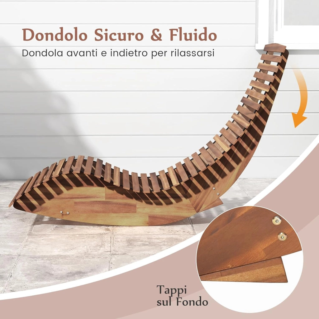 Sedia a Dondolo in Legno per Esterni, Lettino a Dondolo con Seduta Ergonomica, Sdraio a Dondolo da Giardino, Lettino Prendisole a Dondolo per Giardino, 157 x 60 x 76 cm, Portata 160 kg (1)