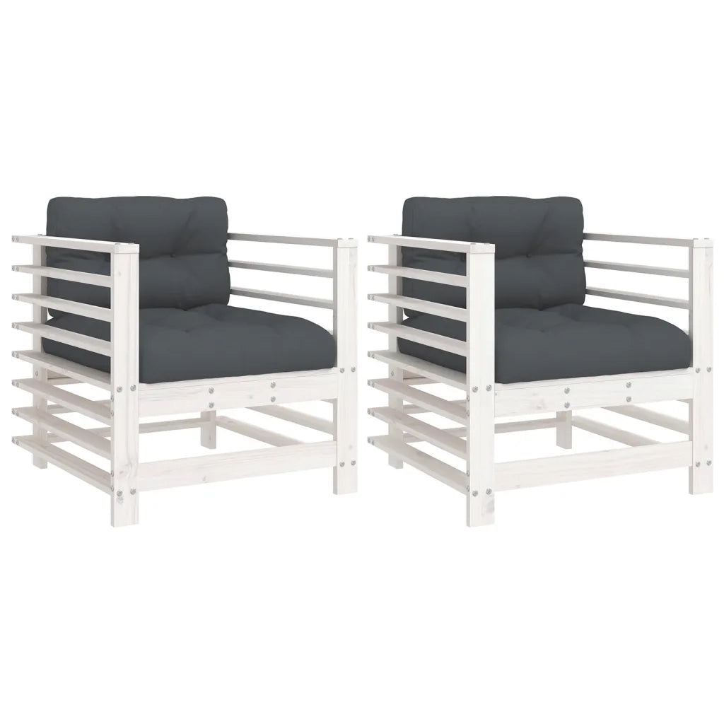 Sedia da patio-Sedie da Giardino con Cuscini 2pz Legno Massello di Pino Bianco 868446