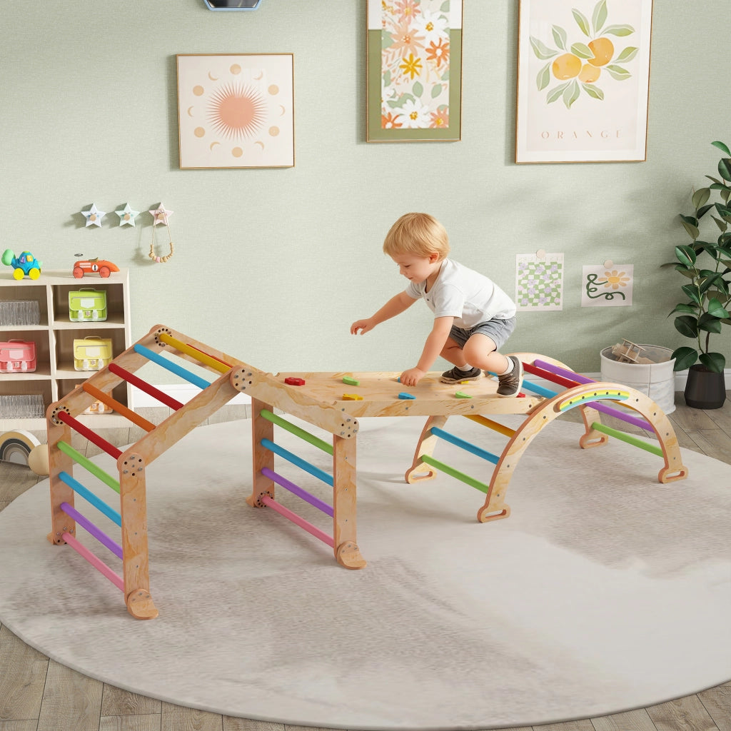 Triangolo di arrampicata con scivolo reversibile e altalena ¨C Xylo ¨C Struttura multicolore per bambini