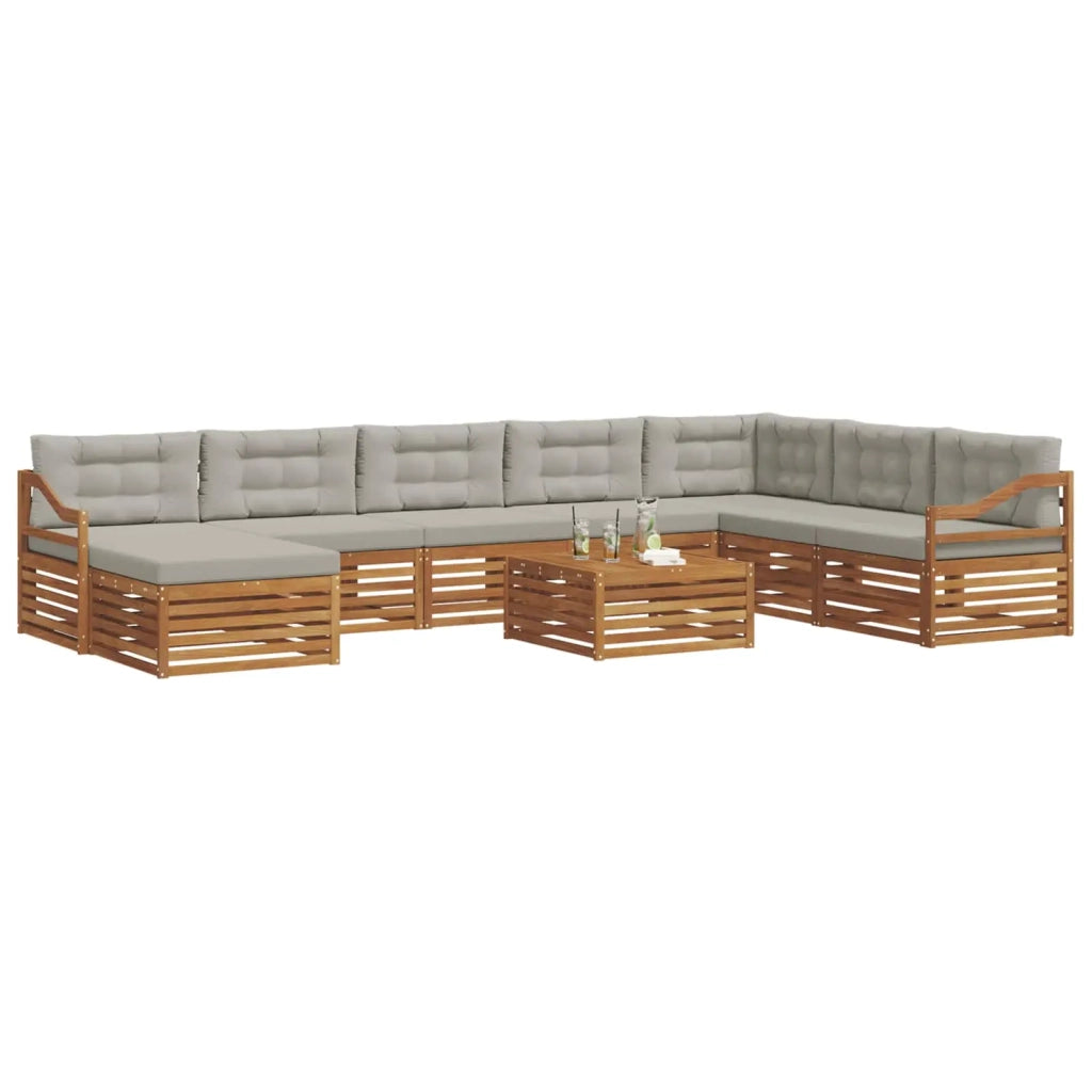 Set di divani da esterno 9 pcs Grigio Naturale e Chiaro