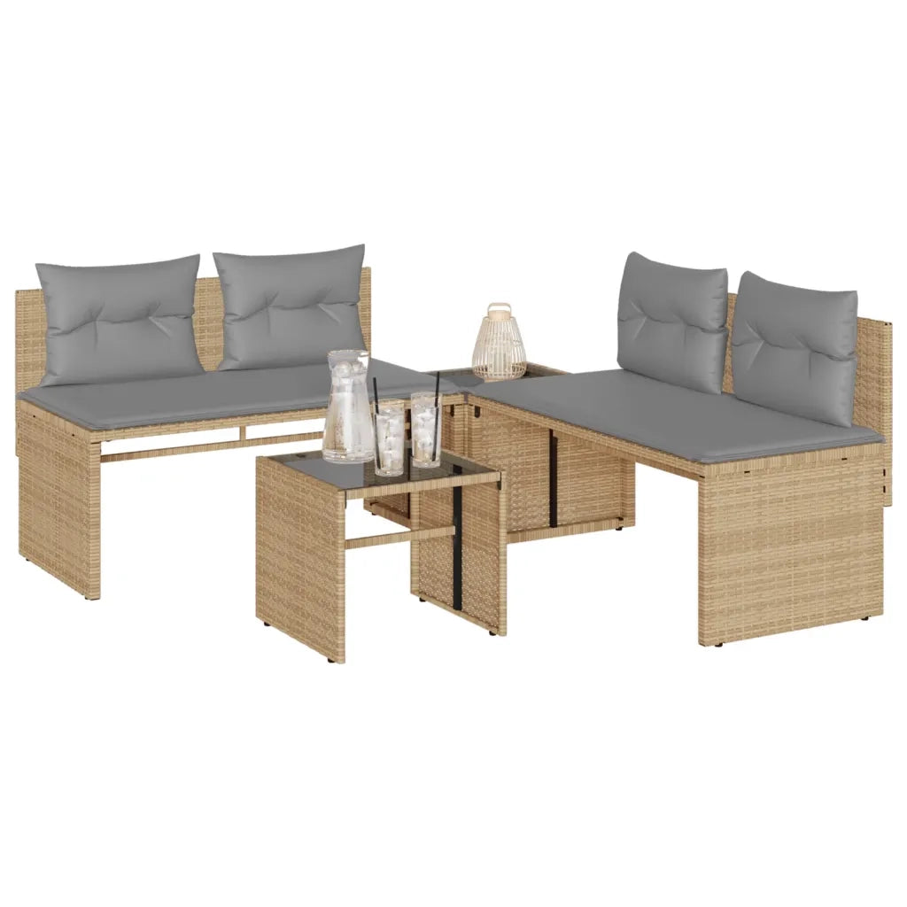 Set Divano da Giardino 4 pz | Set Salotto da Giardino con Cuscini Beige in Polyrattan