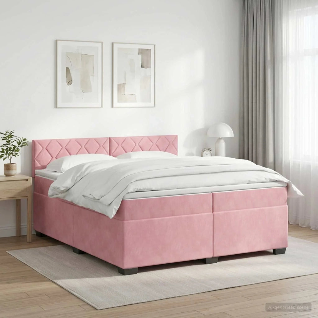 Letto con Box Spring, Materasso e LED Rosa 200 x 200 cm Velluto 3452257