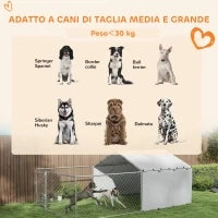 Recinto per Cani con Coperture e Ciotole Girevoli, in Acciaio e tessuto Oxford, 4x2.3x1.5 m, Argento