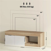 MOBILE PORTA TV 60" CON ARMADIETTO 2 ANTE E RIPIANO APERTO 140X40X48 CM LEGNO NATURALE