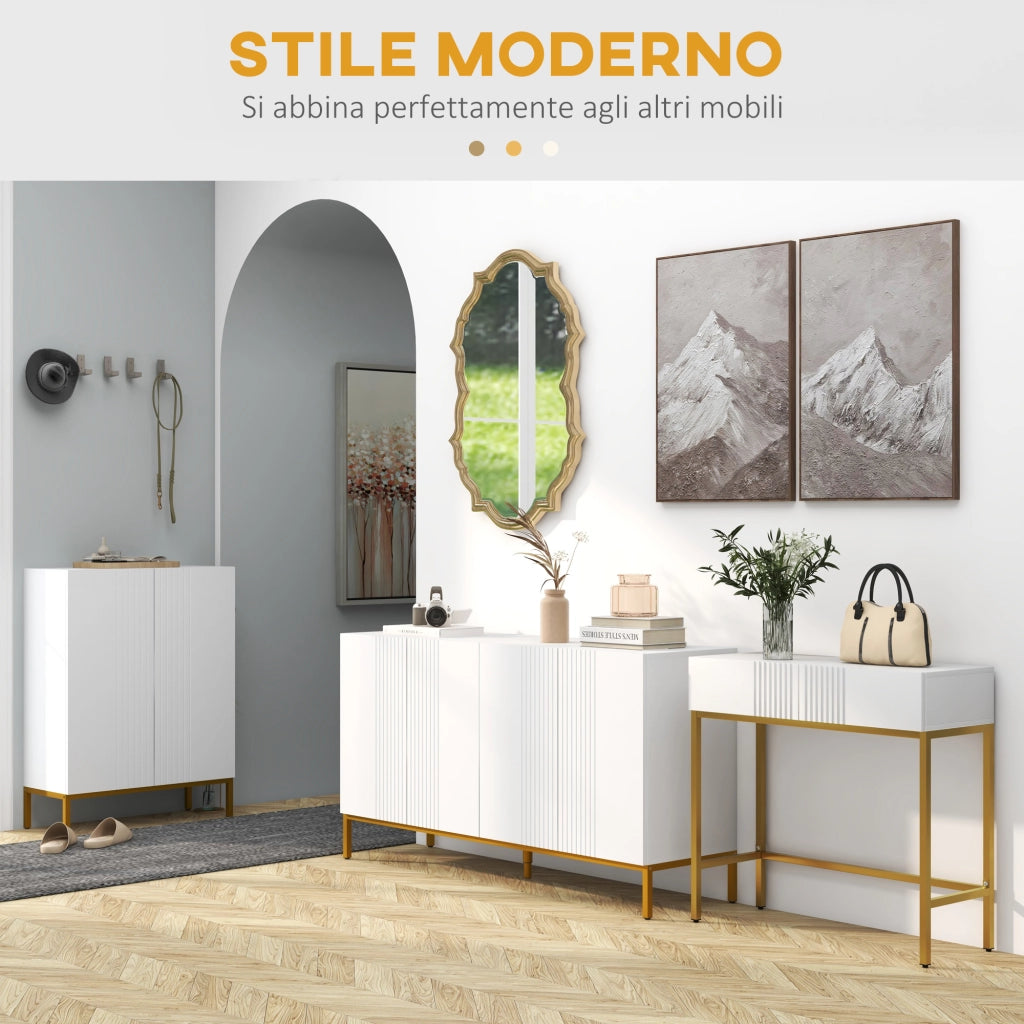 Consolle da Ingresso Moderna con 2 Cassetti e Gambe Dorate, 80x31.5x75cm, Bianco