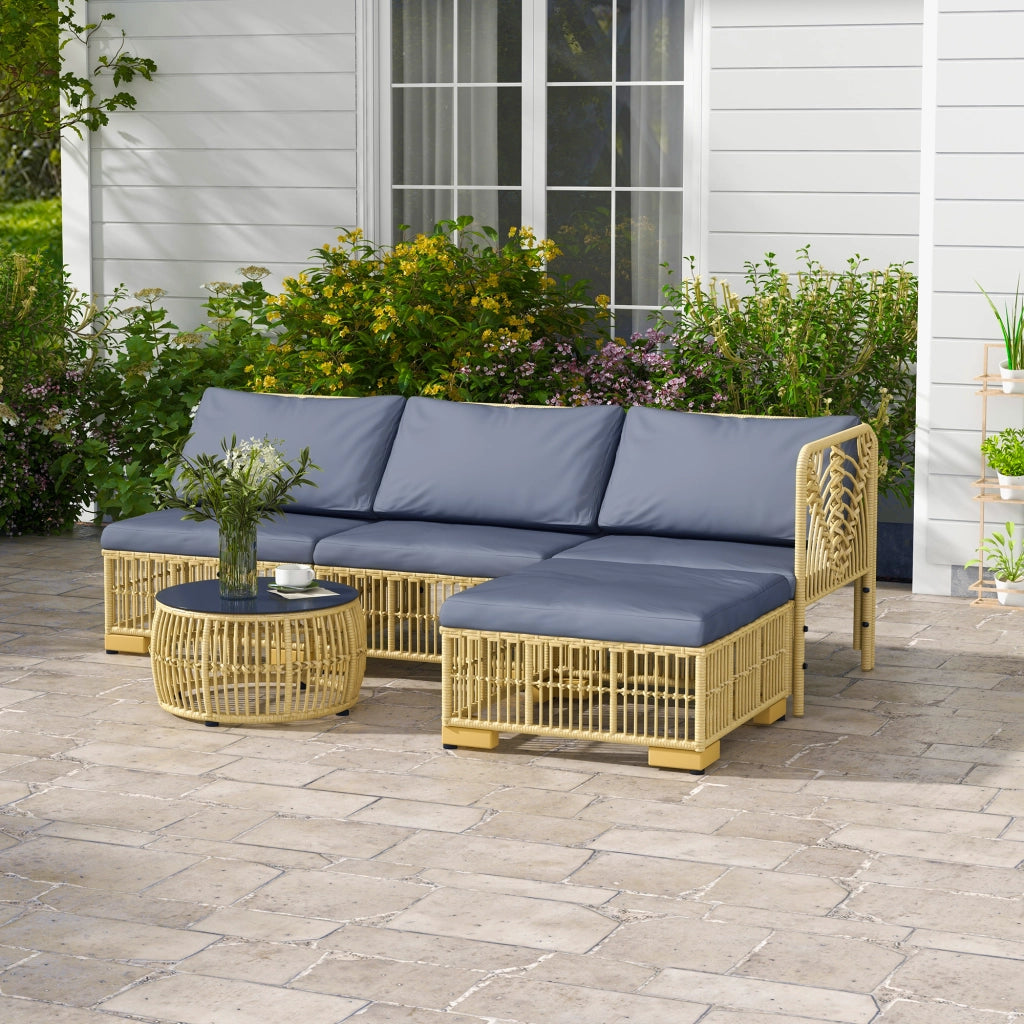 EasyComfort Set Salotto in Rattan da Giardino con Divano Modulabile, Cuscini e Tavolino da Caffè, Grigio
