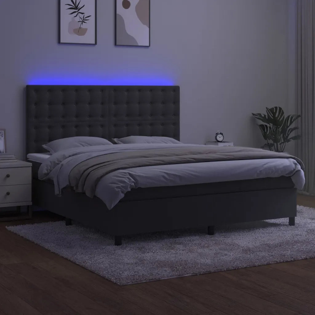 Letto a Molle con Materasso e LED Grigio Scuro 160x200 cm 3136372