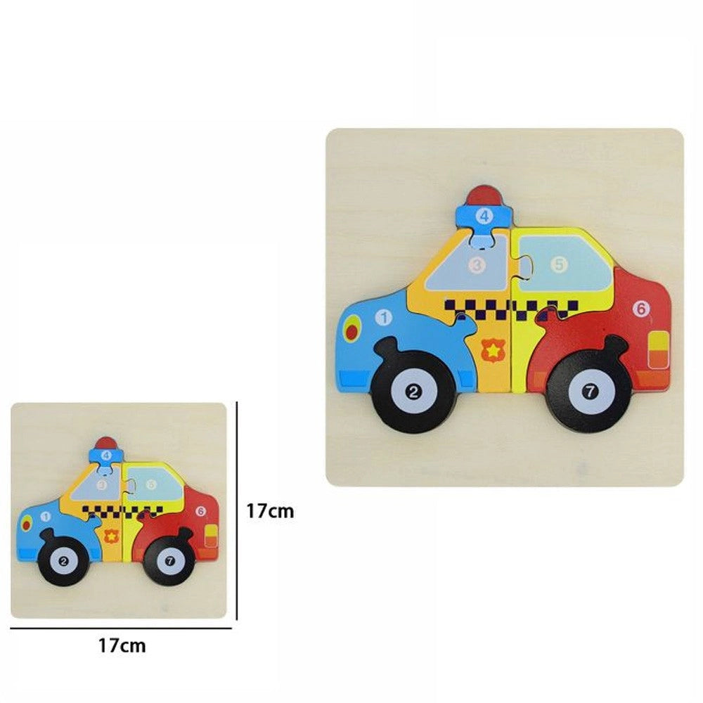 Trade Shop - Puzzle 3d Blocchi Legno Forma Macchina Polizia Educativo Colorato Gioco Bambini -