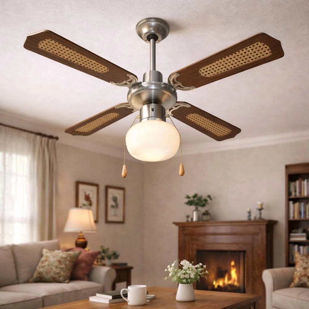 Ventilatore a soffitto zephir zfs9107 con luce e 4 pale, 3 velocità *** colore marrone, confezione 1