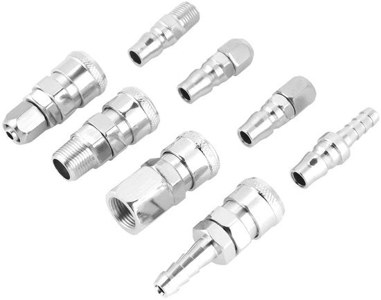 8 Pezzi di Connettori Pneumatici - Chiusura Rapida - Laccio a Zincatura - Argento - Adatto per Compressore d'Aria - Ideale per Sfinter e Fittili