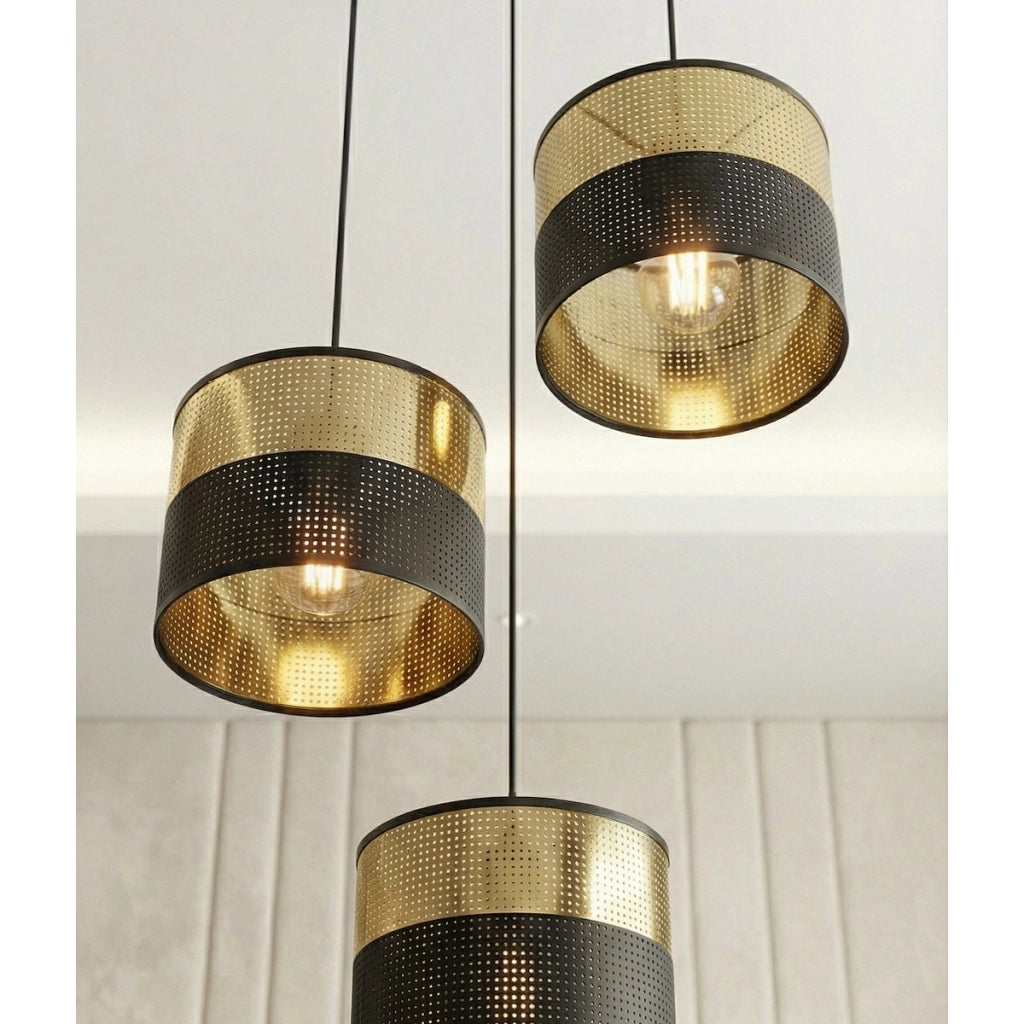 Lampada a sospensione Lux in acciaio bicolore nero opaco e oro