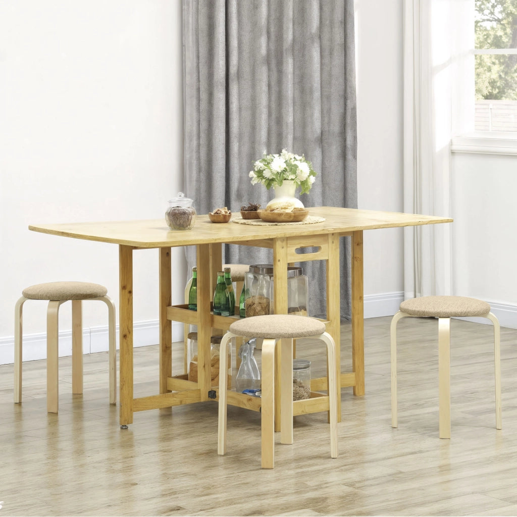 Set 4 Sgabelli Rotondi Impilabili ¨C Xylo ¨C Seduta Imbottita Legno Cucina Beige
