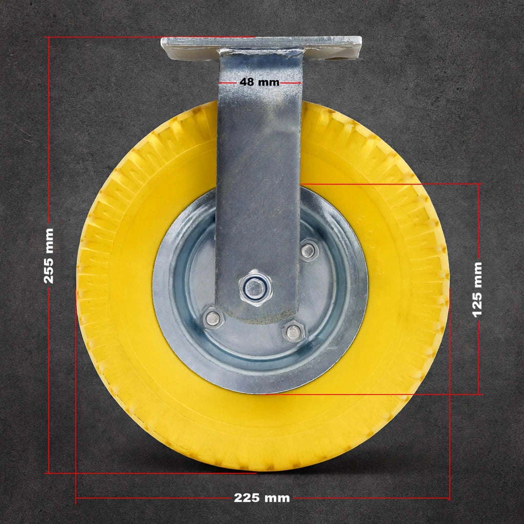 Set 4 ruote fisse da trasporto, antiforatura, 225x58 mm, 100 kg/ruota, con piastra di montaggio