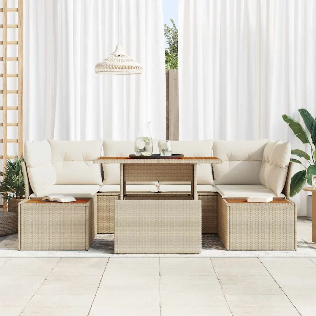 Set da Pranzo per Giardino con cuscino 9 pcs Beige e Crema
