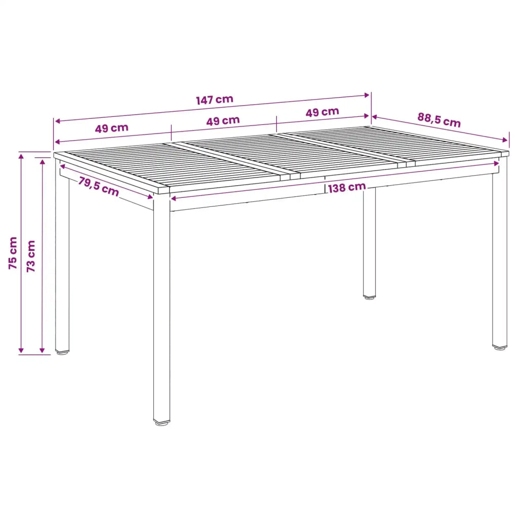 Tavolo da cena da giardino Bianco e Nero 147 x 88,5 x 75 cm 901766