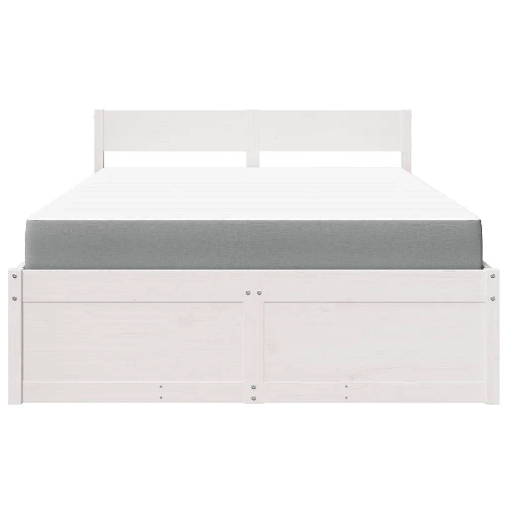 Letto Cassetti e Materasso Bianco 120x190cm Legno Massello Pino 3281917