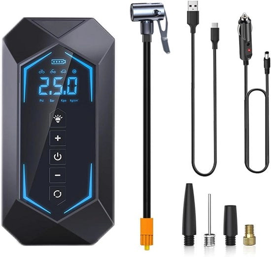 Compressore portatile fino a 150 PSI - Mini Compressore con display LCD e lampada LED per Auto, Bicicletta e Scooter