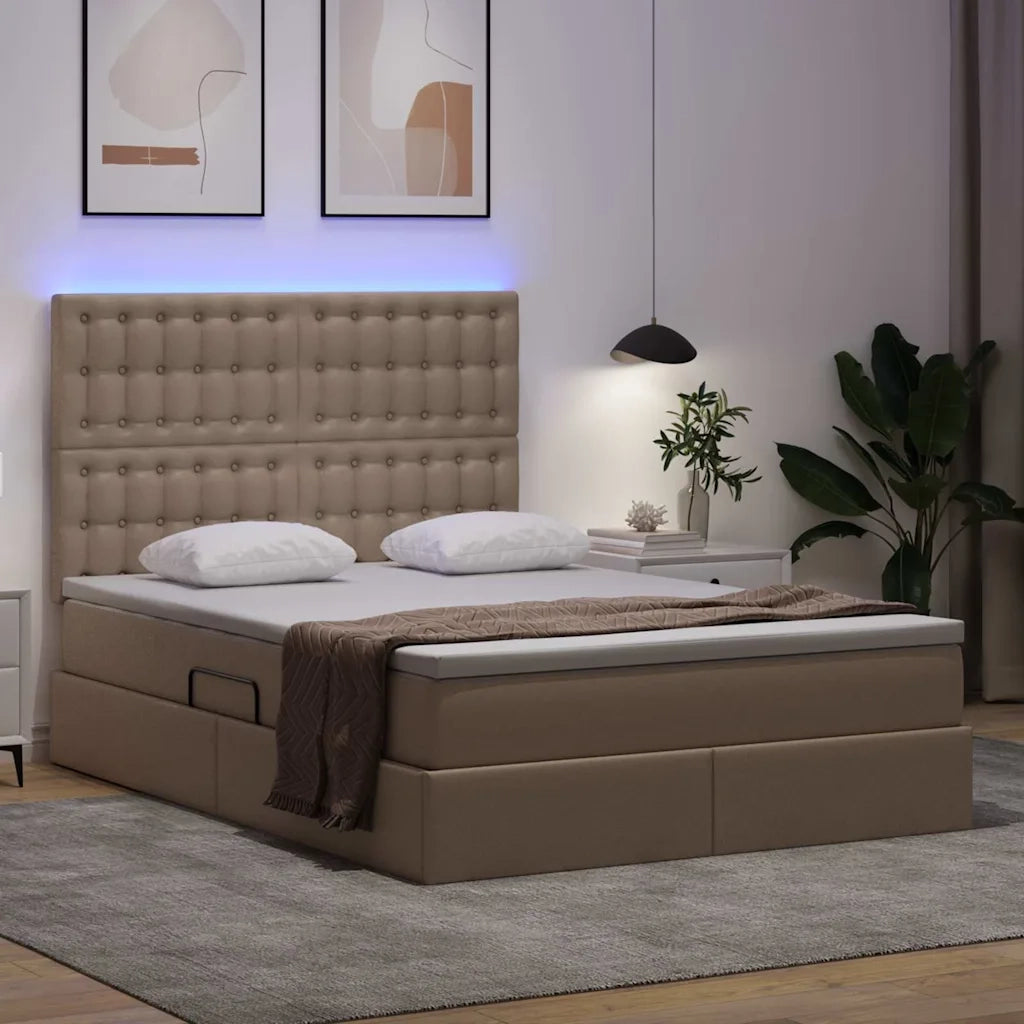 Letto con contenitore e LED con led Cappuccino 140 x 200 cm