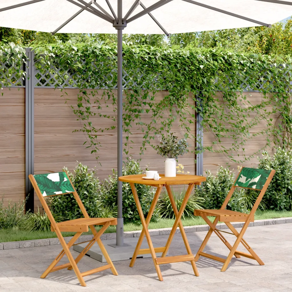 Set da Bistrot 3 pz | Set Salotto da Giardino Motivo Foglie in Tessuto e Legno Massello