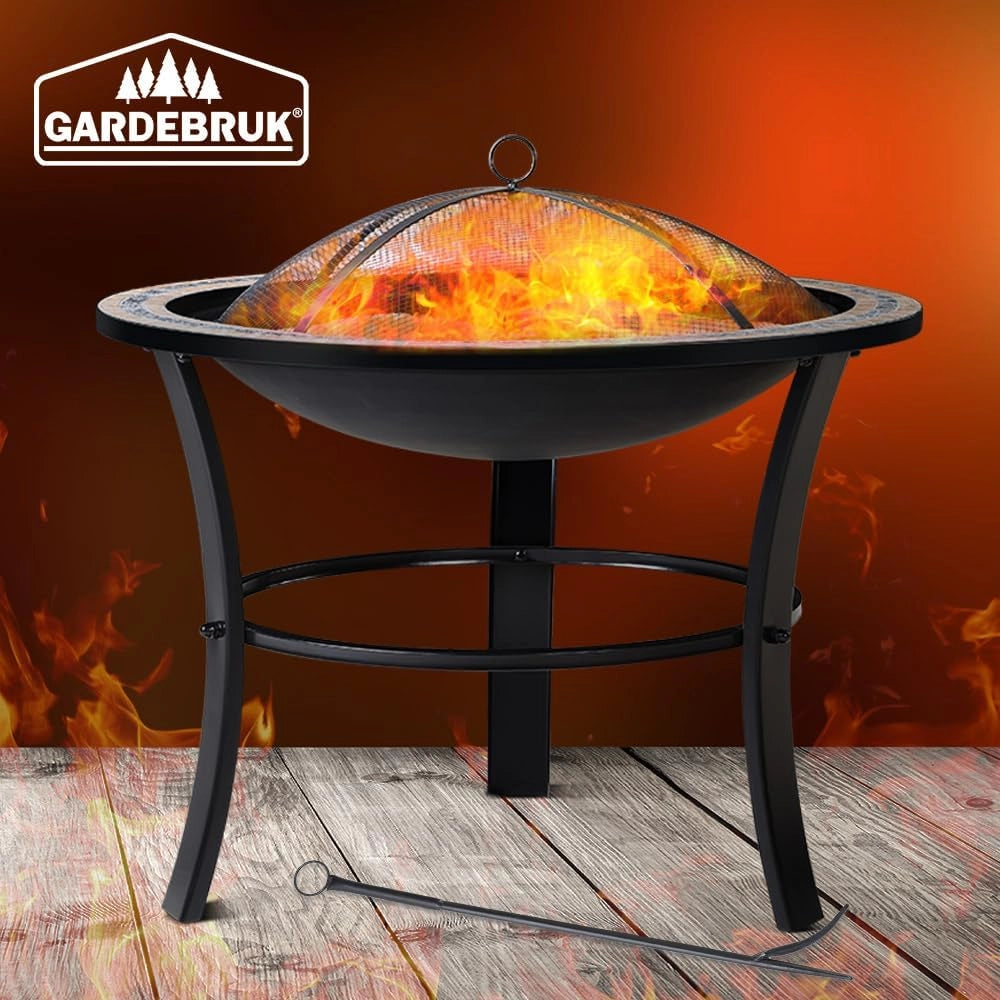 ® Braciere Rotondo Fuego da Esterno Mosaico 76x76cm Parascintille Camino da Giardino Stufa Caminetto Patio