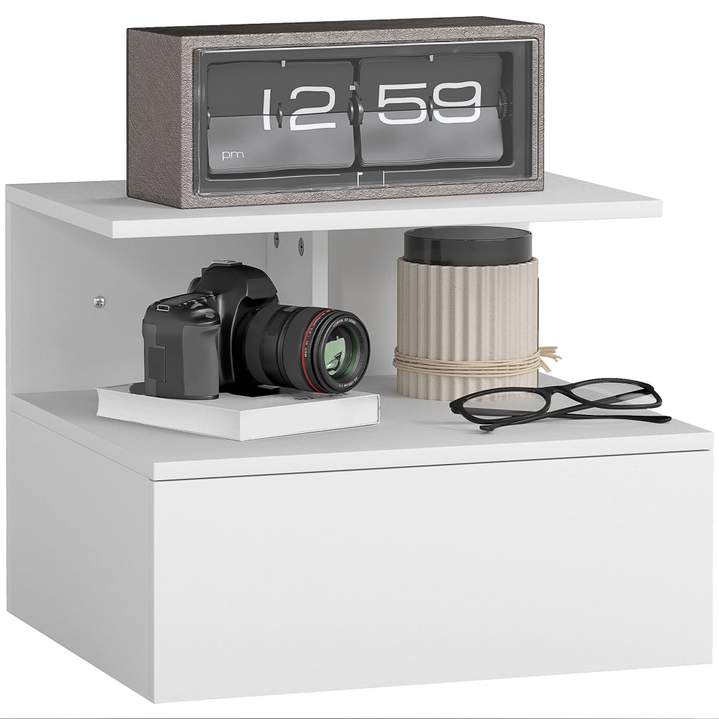 Comodino a sospensione con cassetto e ripiano aperto ¨C zephmum ¨C Bianco, 39.8x35x31.6 cm