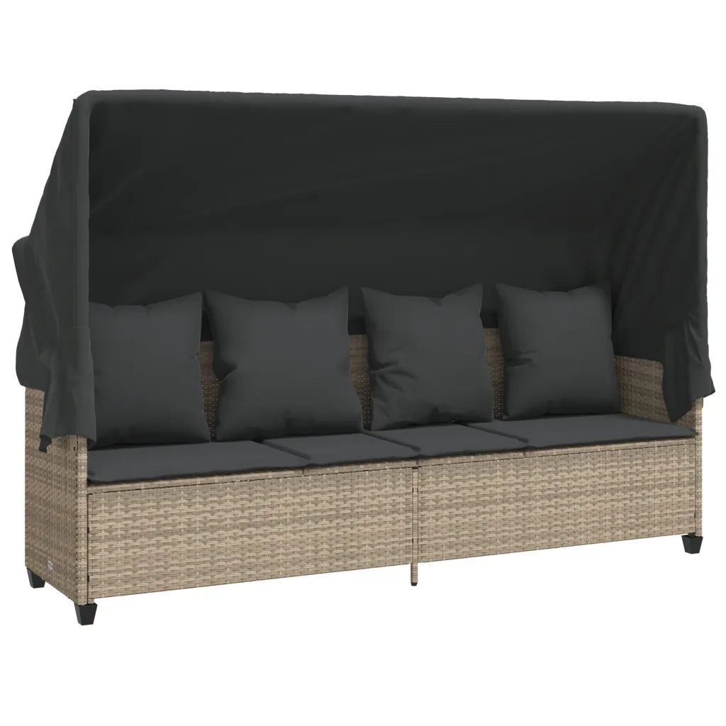 Lettino con Baldacchino e Cuscini Grigio ChiaroÂ in Polyrattan