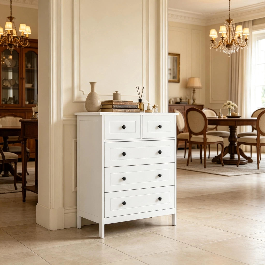 CASSETTIERA 5 cassetti 74x40x91 cm bianco MDF e truciolare