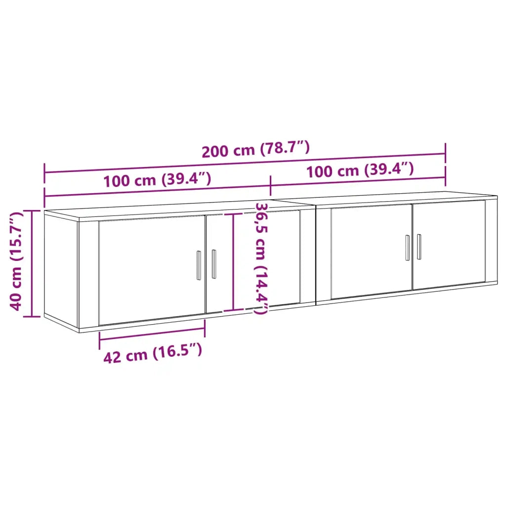 Set Mobile TV da Parete 2 pcs Rovere Nero 100 x 34,5 x 40 cm 3415605