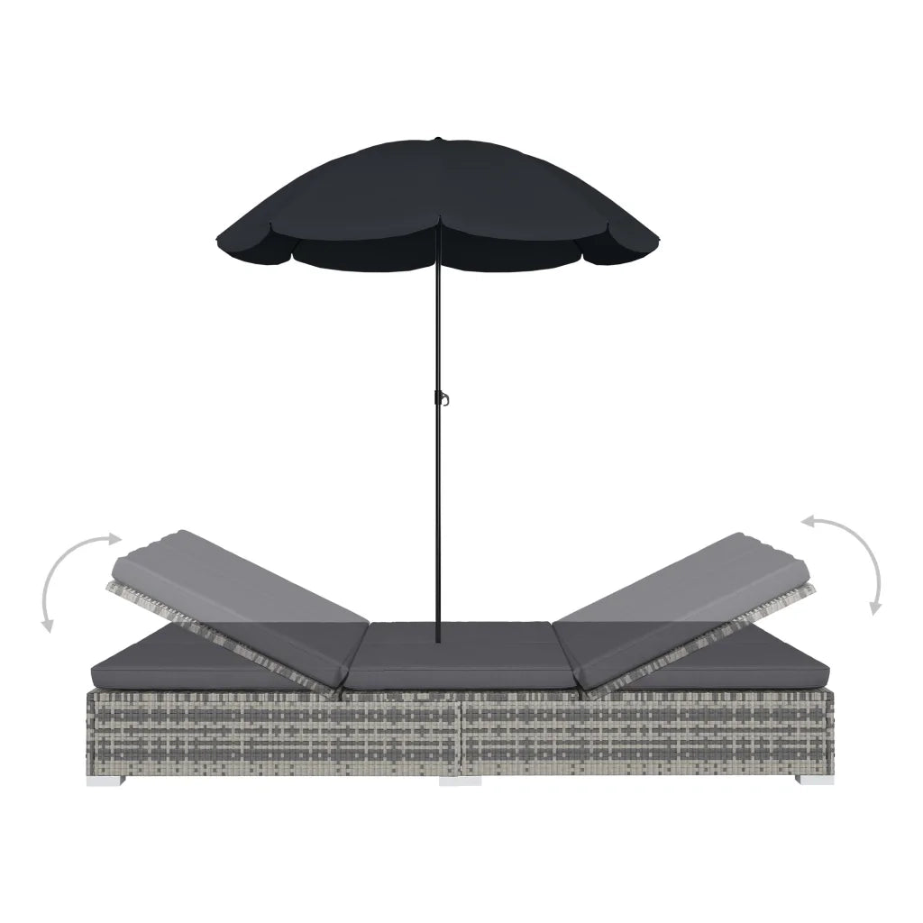 Lettino Prendisole con Ombrellone in Polyrattan Grigio 48125