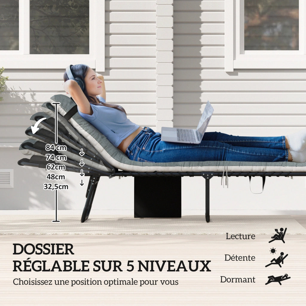 Lettino prendisole pieghevole e regolabile con cuscino ¨C zephmum ¨C grigio 60x190x31cm