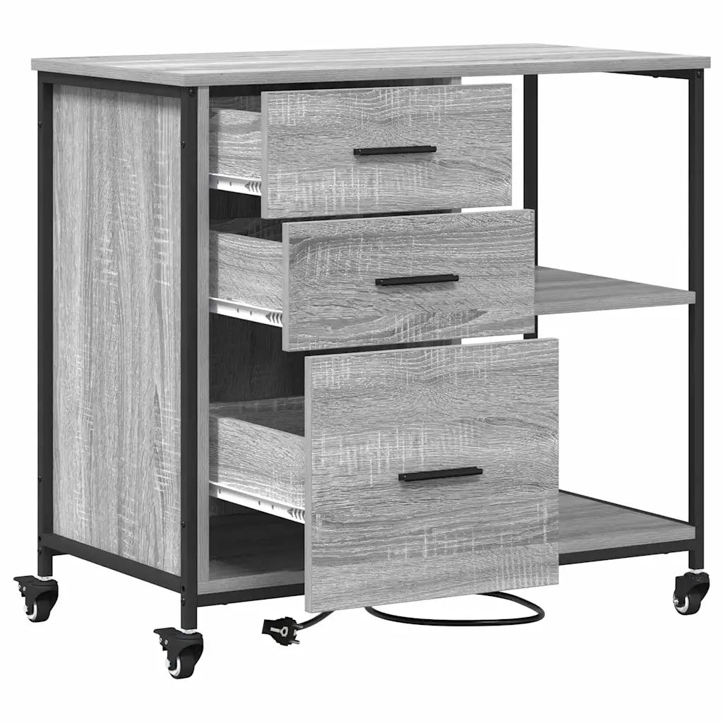 vidaXL Mobile per Ufficio con ruota Grigio sonoma 76 x 41 x 72 cm
