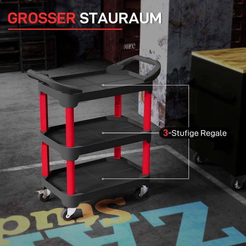 CARRELLO PORTA ATTREZZI A 3 RIPIANI 81x43x96 cm Plastica Nero