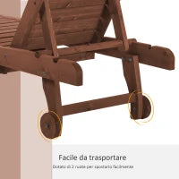 Lettino Prendisole in Legno, Lettino Sdraio da Giardino con Ruote e Vassoio Estraibile 182x60x35cm