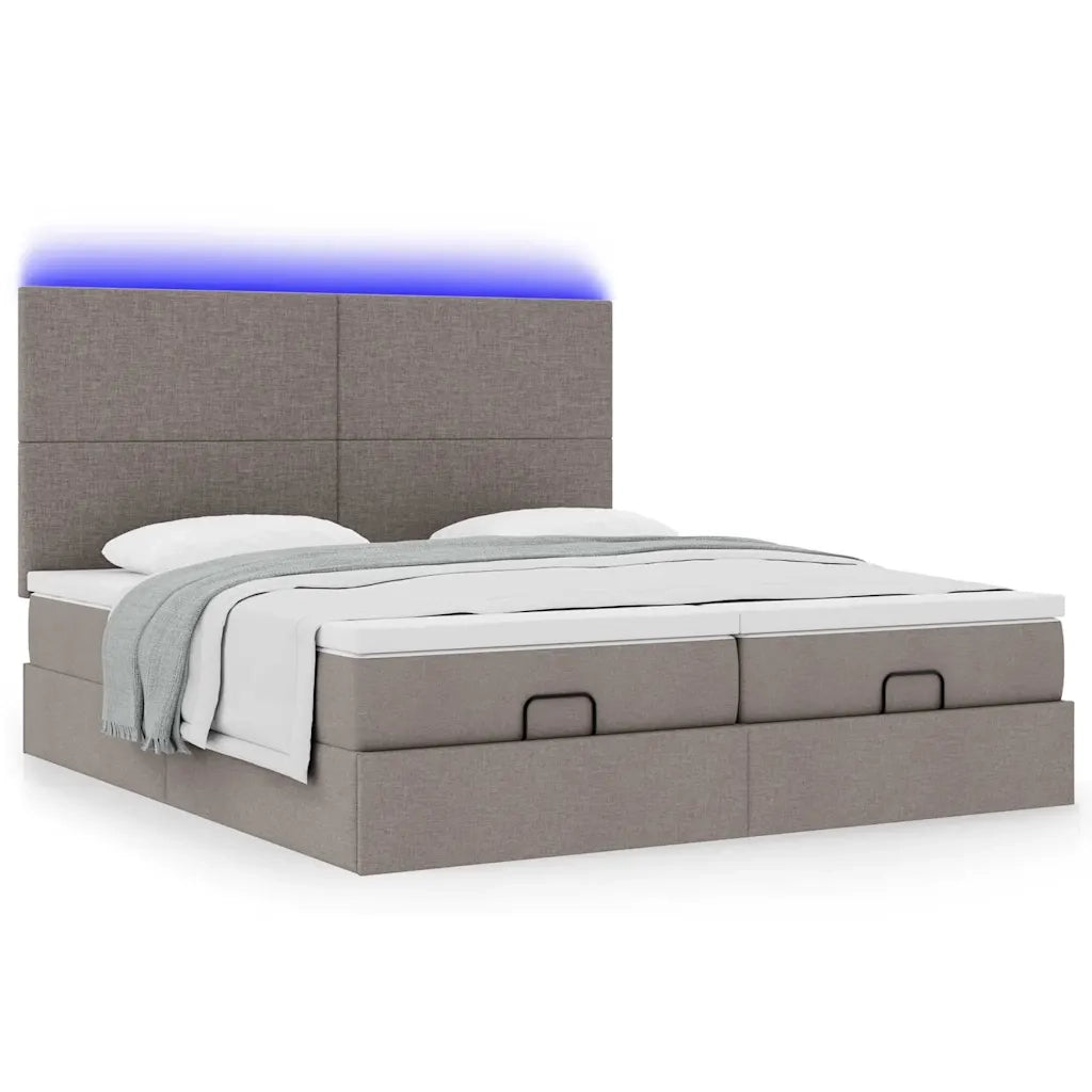 Struttura Letto Pouf con Materassi Tortora 200x200 cm Tessuto 3314531