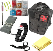 Kit di pronto soccorso militare con strisce di garza israeliana 15 cm, tourniquet, forbici, pinza e mantella di sopravvivenza - Ideale per escursioni in famiglia, auto, camminate e airsoft