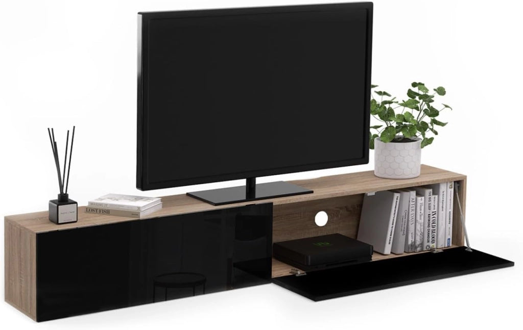 Mobile TV a parete 180 cm ELIO a 2 ante in legno e nero